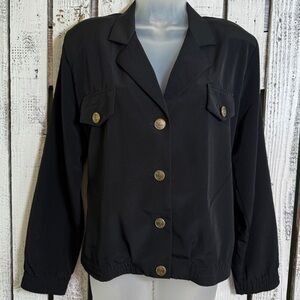 Vintage 80s‎ Kensington Square Top Size Medium Black Lapels Shoulder Pads Button
